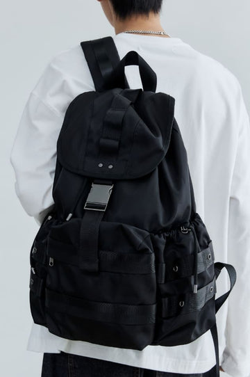 EYELET THREE-POCKET BUCKLE BACKPACK